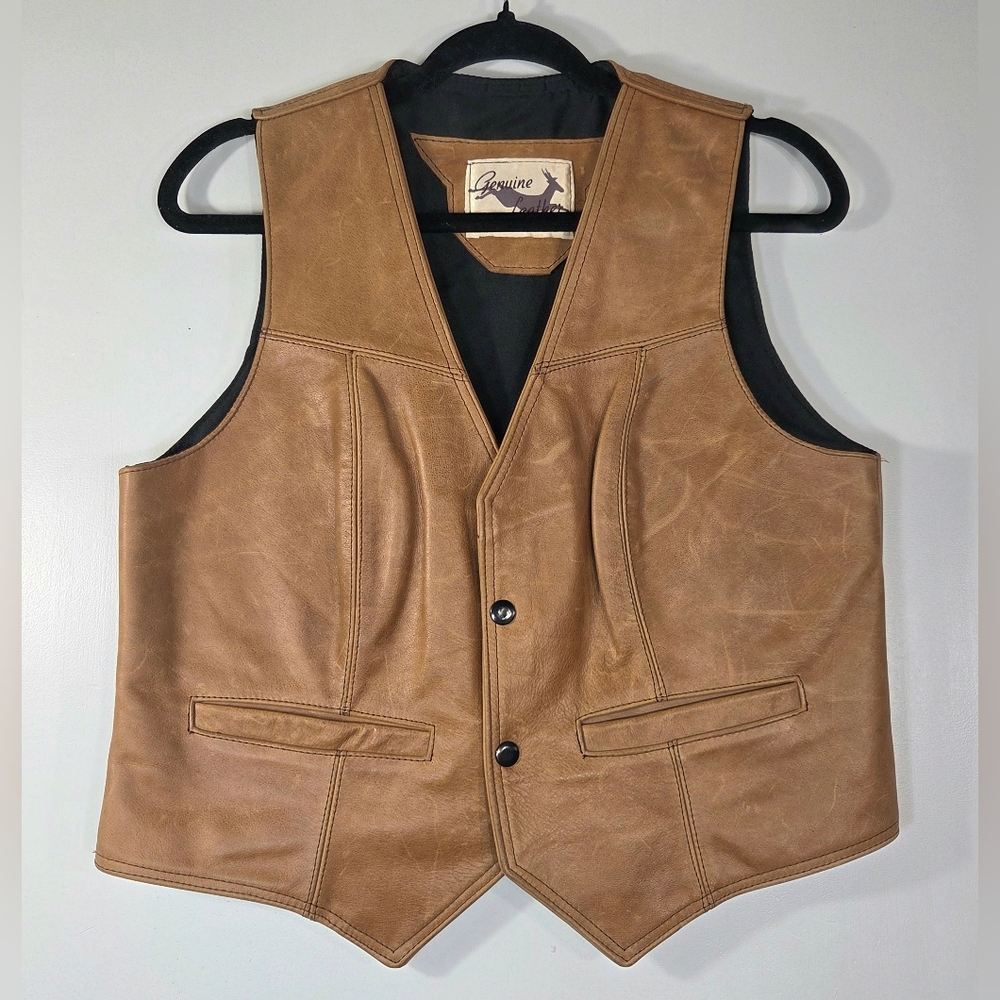 VINTAGE GENUINE LEATHER WESTERN VEST.